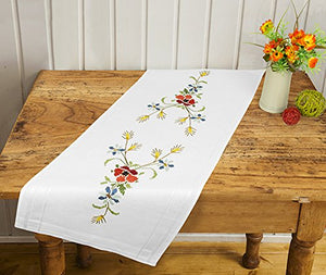 Stickpackung BLÜTENTEPPICH mit MOHN - und KORN - BLUMEN Kreuzstich vorgezeichnet aus 100 % Baumwolle Tischläufer 40x100 cm Stickset mit Stickvorlage