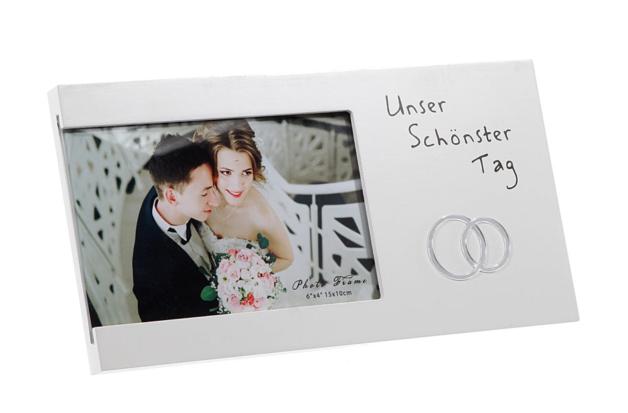 Bilderrahmen Fotorahmen UNSER SCHÖNSTER TAG aus Holz und Glas Geschenk Hochzeit für Fotos 15x10 cm