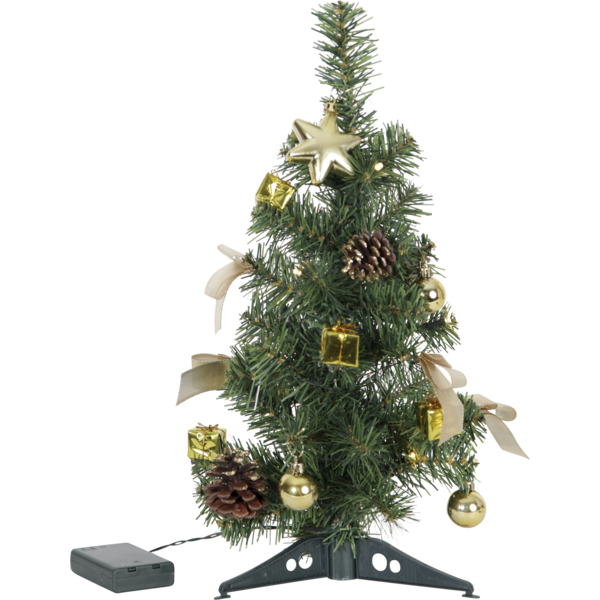 Künstlicher LED Weihnachtsbaum Tannenbaum mit 10 LED goldene Deko komplett geschmückt dekoriert