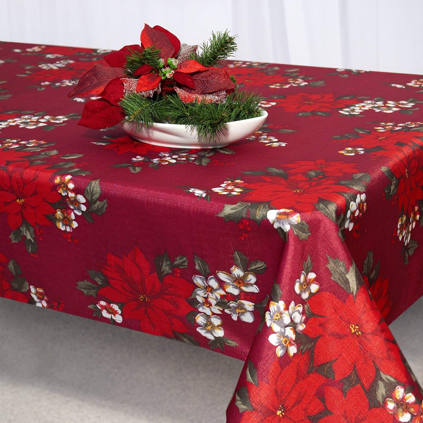 Tischdecke 130x160 cm WONDERFUL X-MAS TIME in rot mit Weihnachtssternen ein HINGUCKER in Winter Advent Weihnachten
