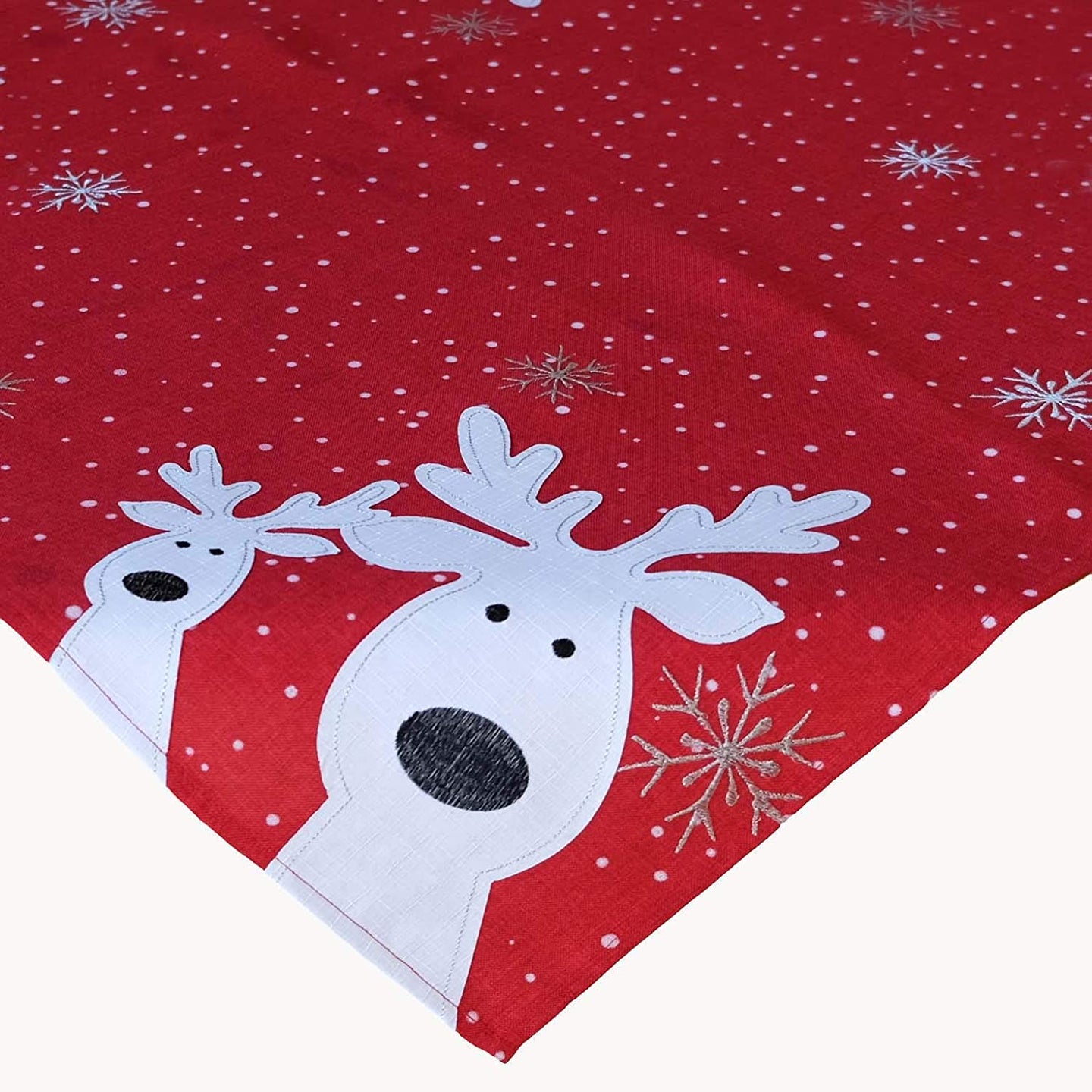 Tischdecke 85x85 cm rot LUSTIGE ELCHE mit neugierigen Elchen und Schneeflocken filigrane Stickerei EYECATCHER Winter Weihnachten