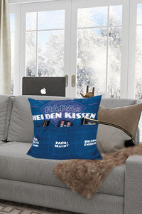 Originelles Dekokissen PAPAS HELDENKISSEN Kissen mit 3 Taschen zum selber Befüllen Größe 43x43 cm tolles Geschenk für ein gelungen Sofaabend Filmabend Öko Tex