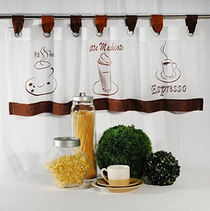 Bistrogardine Küchengardine Kurzstore COFFEE TIME weißes Voile 40 x 120 Scheibengardine Küche