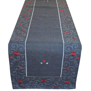Tischläufer 40x140 cm WEIHNACHTSMOTIVE in anthrazit mit bezaubernder Stickerei in grau silber rot - ein Eyecatcher in Herbst Winter Weihnachten