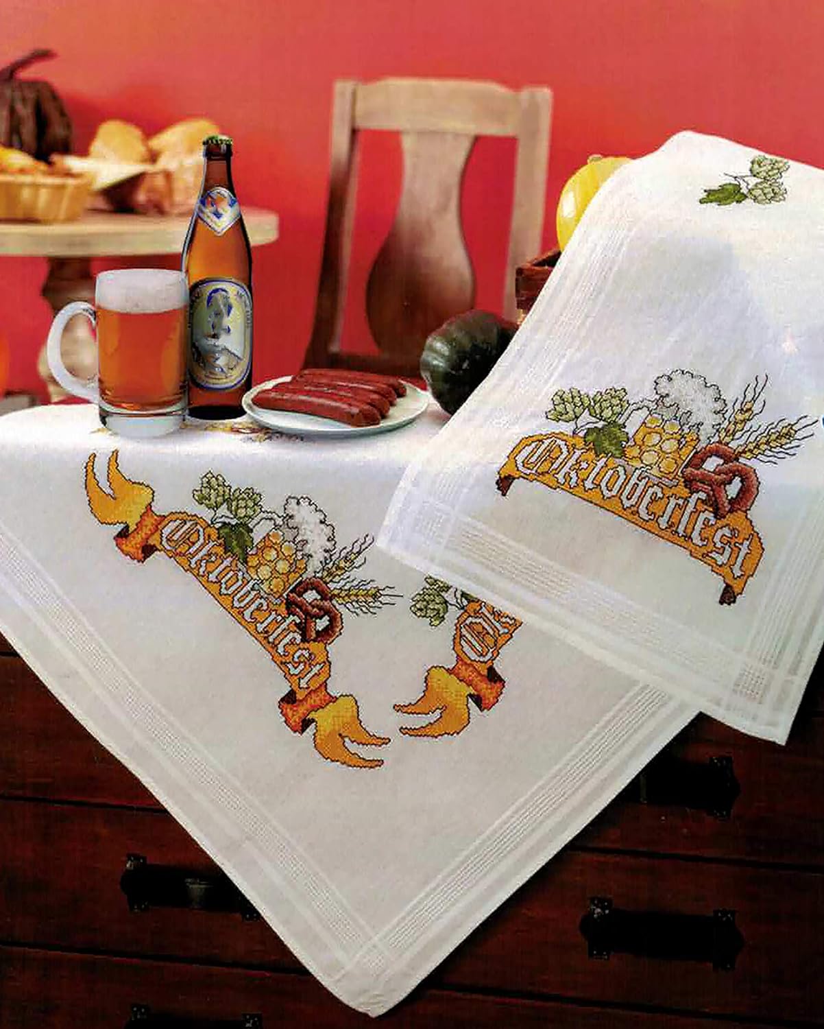 Stickpackung OKTOBERFEST Kreuzstich vorgezeichnet Baumwolle MD 80x80 cm komplettes Stickset mit Stickvorlage