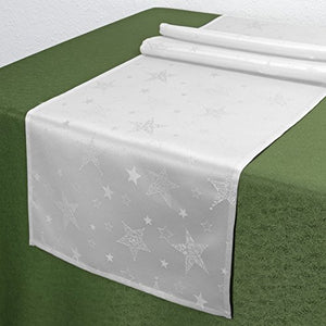 Lotus Effekt Tischläufer MAGIC STARS 40x140 cm in weiss mit Sternen Motiv FLECKSCHUTZ Winter Weihnachten