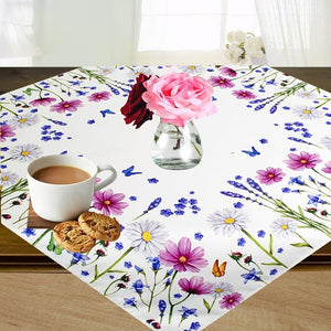 Tischdecke Mitteldecke BLUMENWIESE 85x85 cm Blumen Dekor Bunt Waschbar Küche Esstisch Tisch Dekoration Frühling Sommer