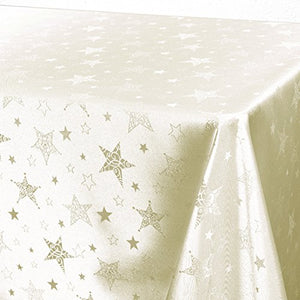 Lotus Effekt Tischdecke MAGIC STARS 130x160 cm in creme champagner mit Sternen Motiv FLECKSCHUTZ Winter Weihnachten