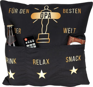 Dekokissen Bester Opa der Welt Kissen mit 3 Taschen zum selber Befüllen Größe 43x43 cm tolles Geschenk Geburtstag