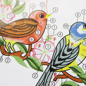 Stickpackung Vögel auf dem Ast Tischdecke 80x80 cm Spannstich Plattstich Stielstich vorgezeichnet Baumwolle komplettes Stickset mit Stickvorlage