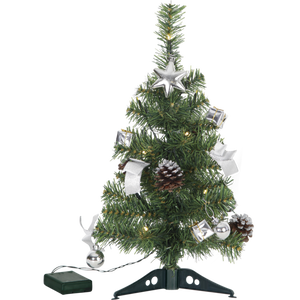 Künstlicher LED Weihnachtsbaum Tannenbaum mit 10 LED silberne Deko komplett geschmückt dekoriert