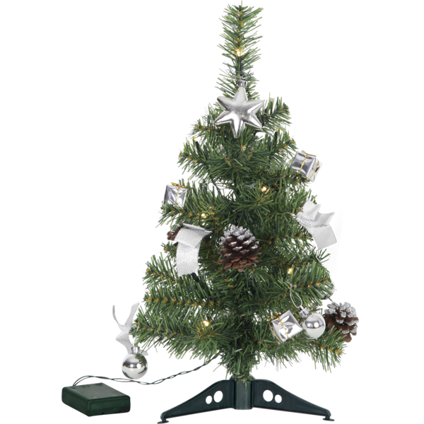 Künstlicher LED Weihnachtsbaum Tannenbaum mit 10 LED silberne Deko komplett geschmückt dekoriert