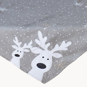 Tischdecke 85x85 cm hellgrau LUSTIGE ELCHE mit neugierigen Elchen und Schneeflocken filigrane Stickerei EYECATCHER Winter Weihnachten