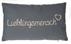 LIEBLINGSMENSCH Kissen GRAU 30x50 cm Flauschig gefülltes Kissen mit Reißverschluss Bezug aus 100% Baumwolle ein Hingucker und wertiges Geschenk