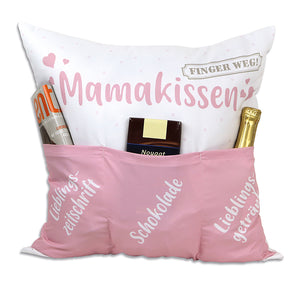 Dekokissen MAMAKISSEN Kissen mit 3 Taschen zum selber Befüllen Größe 43x43 cm tolles Geschenk für ein gelungen Sofaabend Filmabend Öko Tex