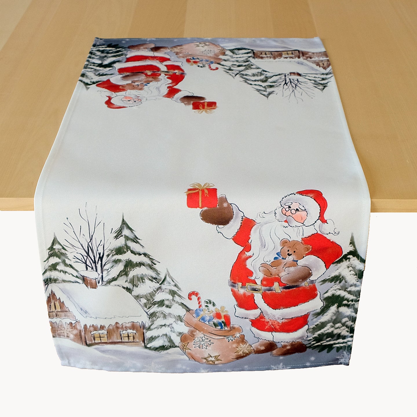 Tischläufer 40x85 cm TEDDYBÄR ZU WEIHNACHTEN hochwertiges Druck-Motiv Weihnachtstischdecke Winter Weihnachten