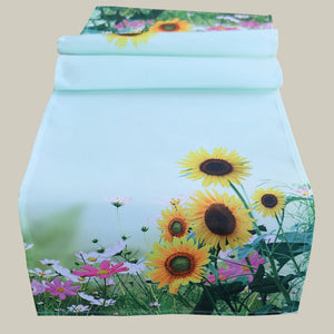 Tischläufer 40x140 cm BLUMENWIESE hochwertiges Druck-Motiv mit Sonnenblumen ein Eyecatcher in Frühling Sommer